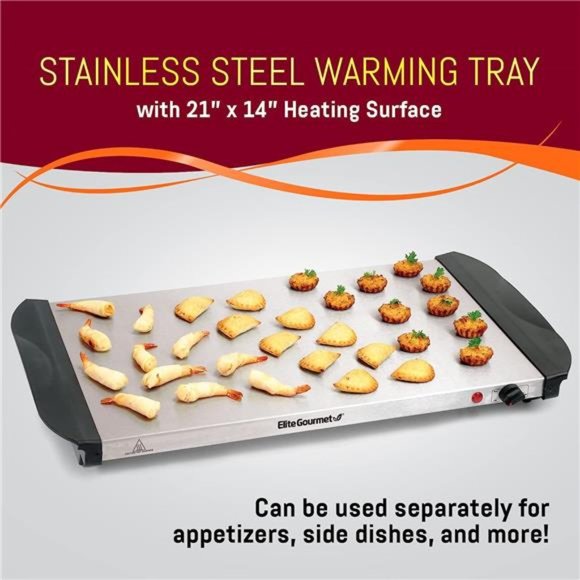 Elite Gourmet Triple 3 x 2.5 Qt. Trays, Buffet Server, Stainless Steel - Picture 3 of 7